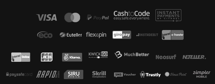 selection of available payment methods at videoslots casino