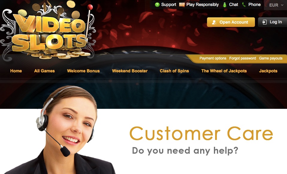 videoslots customer support page