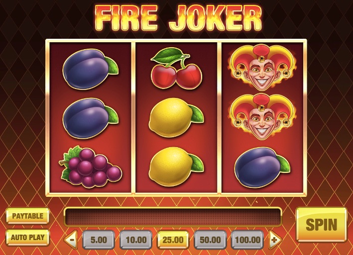 3 reel casino slot fire joker showing the base game