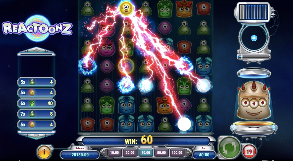reactoonz video slot showing one of the games features