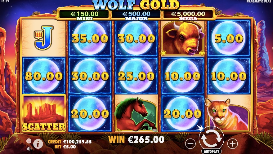 wolf gold video slot showing a big win