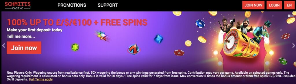 schmitts casino welcome offer banner from their website