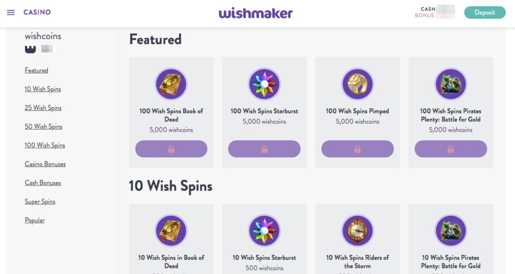 different items at the wishmaker casino shop