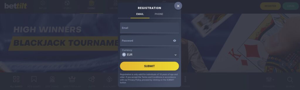 the registration form