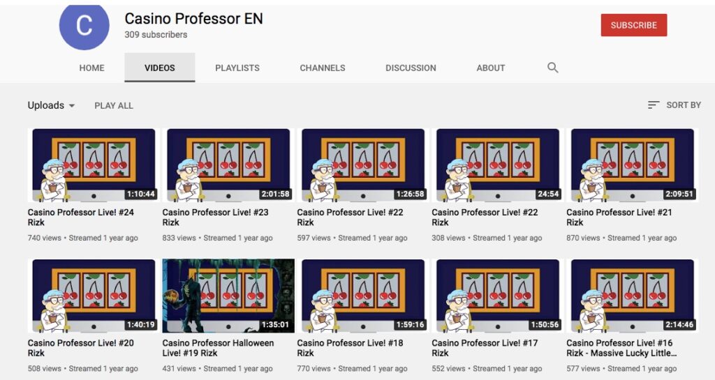 casino professor youtube page